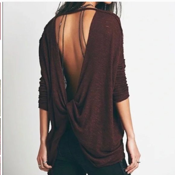 Free People Tops - We The Free Burgundy Shadow Hacci Twist Open Back Top